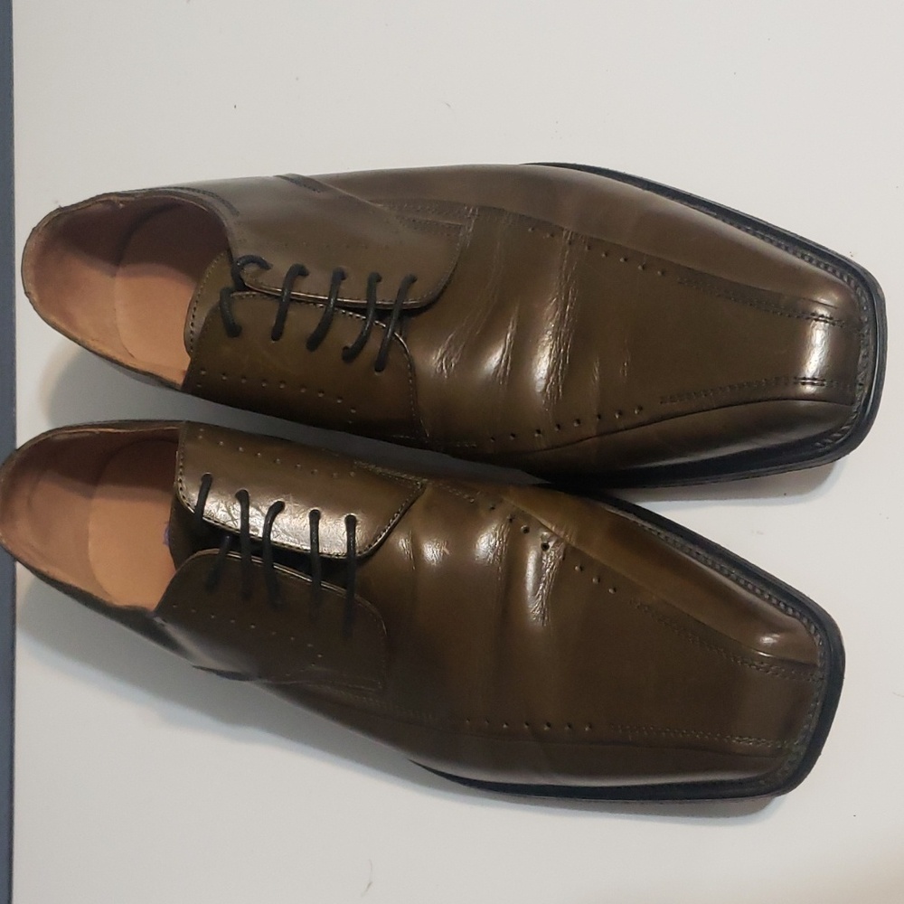 Fratelli Olive Green Leather Oxford Dress Shoes